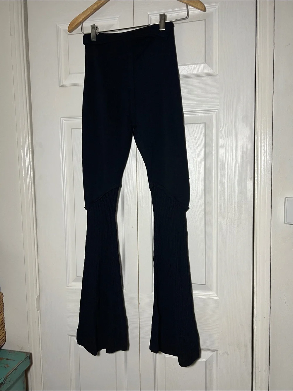 NWT RUVE Black Knit Flare pant Mesh cut out Women’s Small